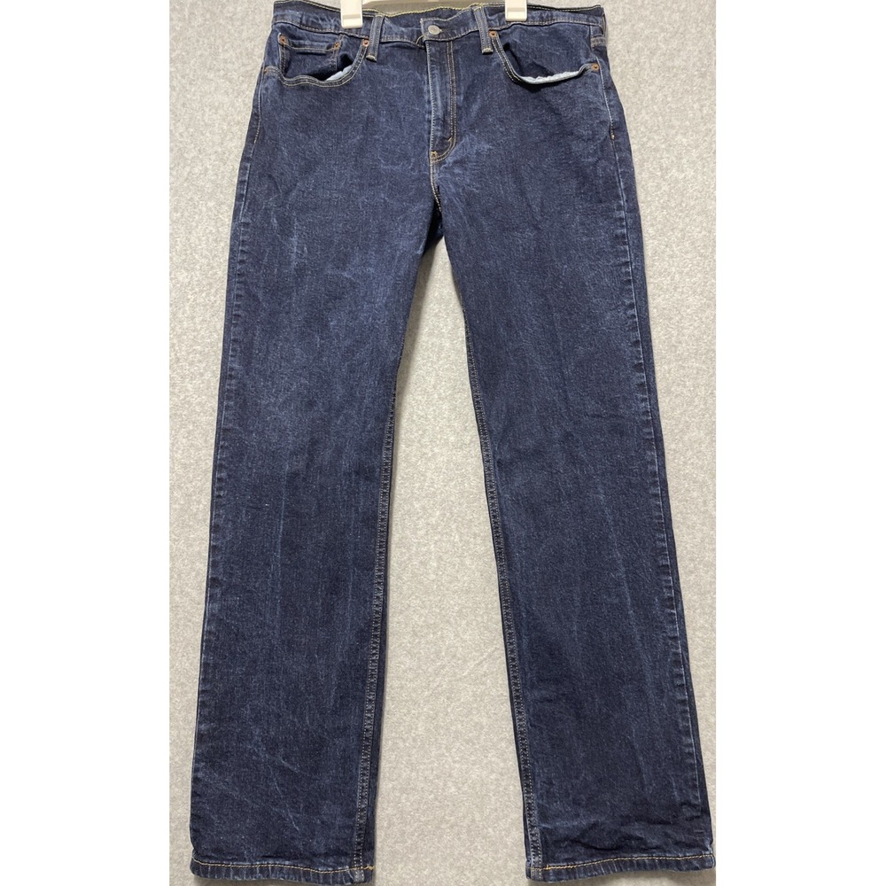 Levis 514 Jeans Mens 36x32 Dark Wash Blue Denim Straight Leg Zipper Denim